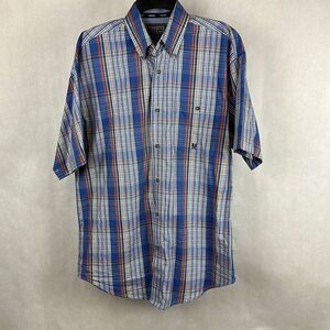 Wrangler 20X Button Front Shirt Mens Sz M Short Sleeve Plaid Blue Red White USA